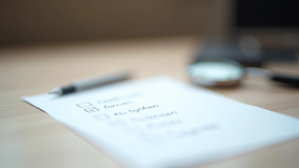 Checkliste auf Papier mit Stift und Lupe auf dem Schreibtisch