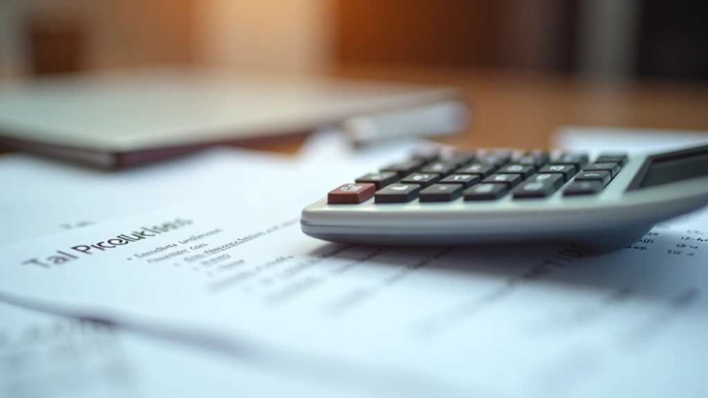 Nahaufnahme eines Taschenrechners auf Steuererklärungsformularen mit handgeschriebenen Notizen und Berechnungen