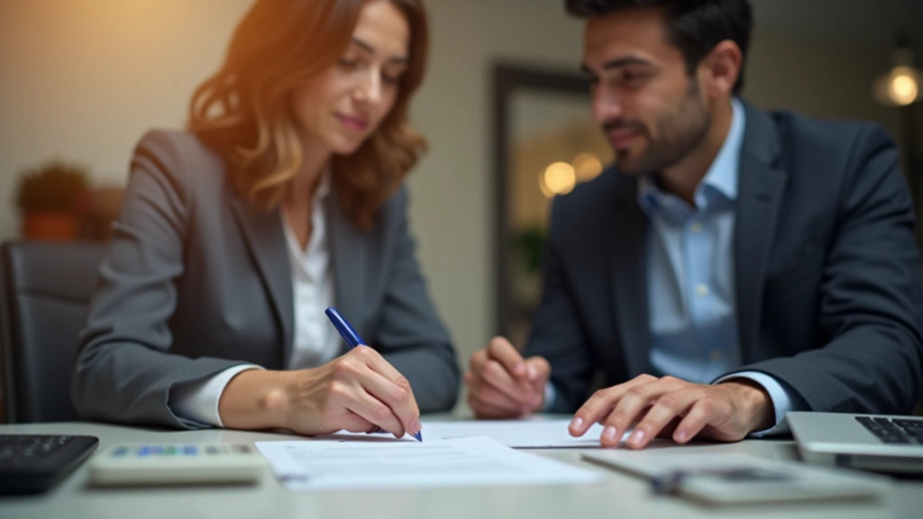 Zwei Menschen beim Durchschauen von Steuerunterlagen, mit Taschenrechner und Notizen auf dem Schreibtisch
