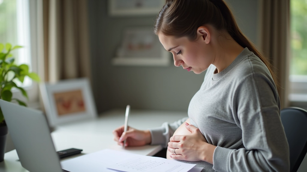 Werdende Mutter mit Kalender plant den optimalen Zeitpunkt für Steuerklassenwechsel vor Elterngeldantrag